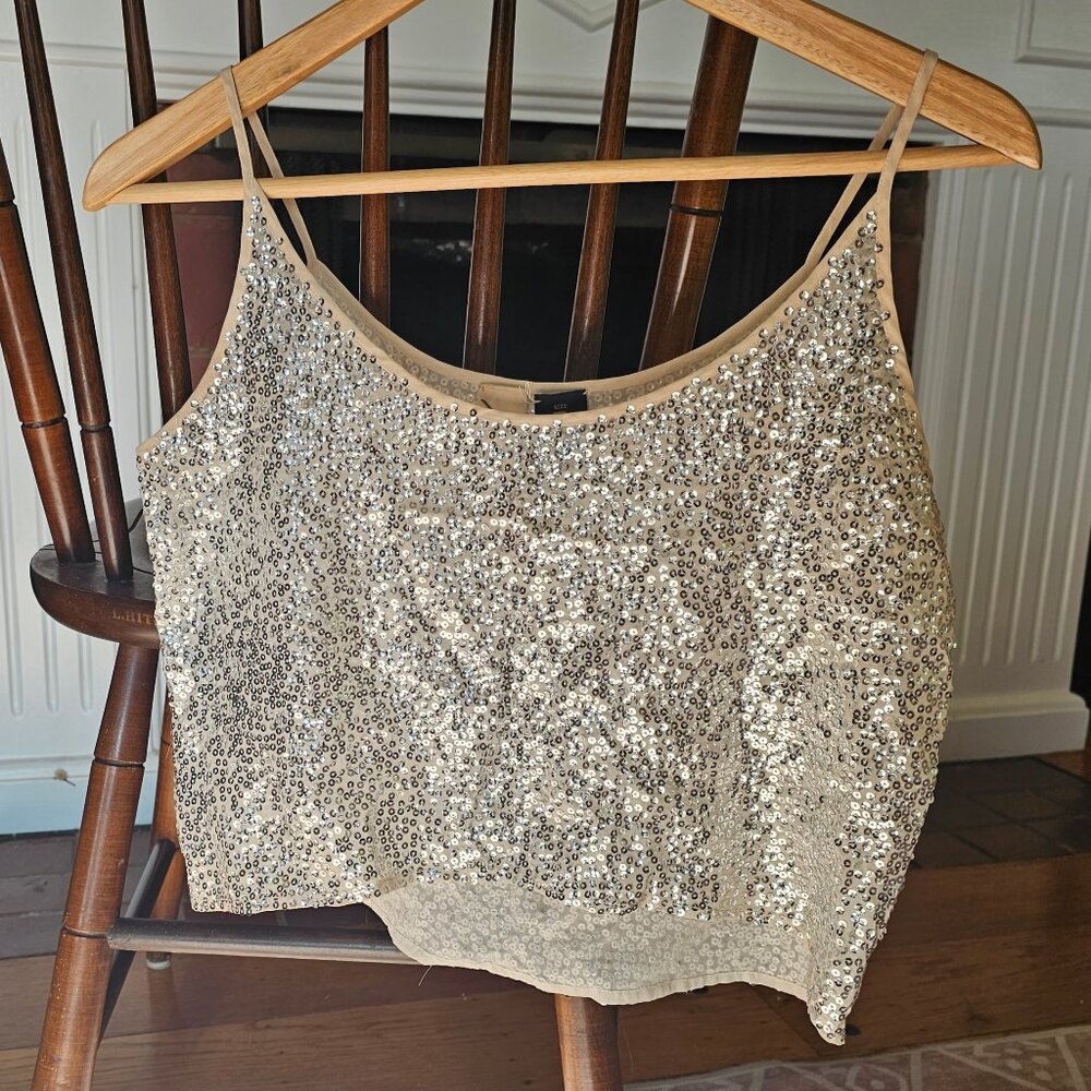 White and Silver Sparkle Sequined Cropped Camisole
